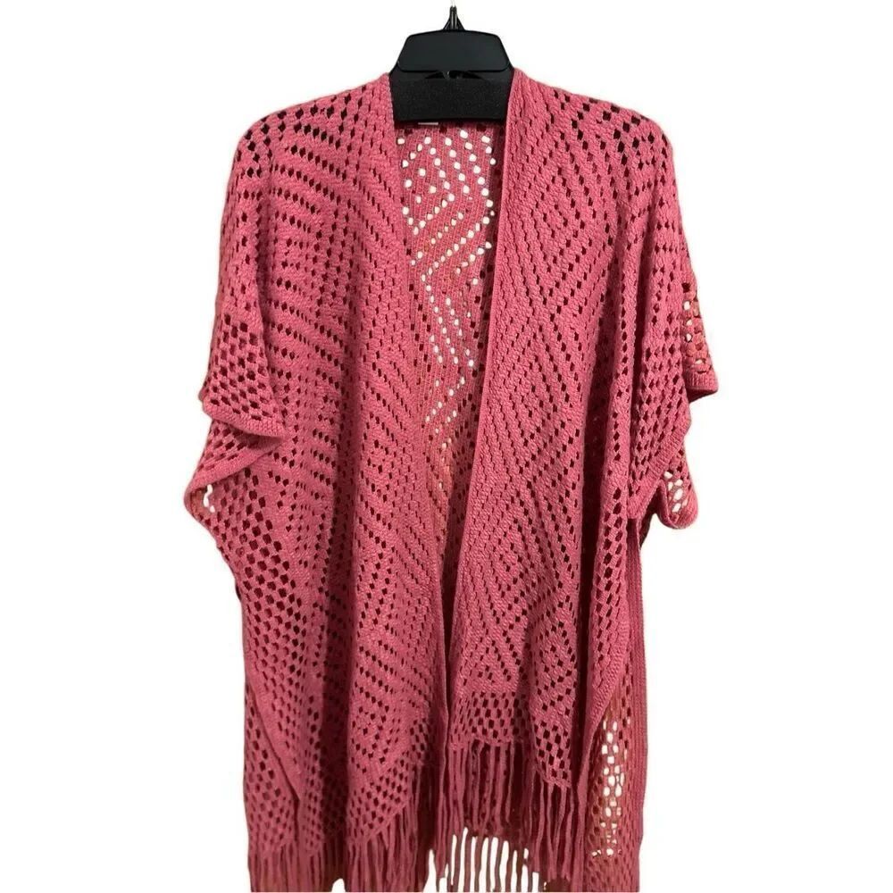 Just Be Crocheted & Fringed Boho Kimono Shawl One Size